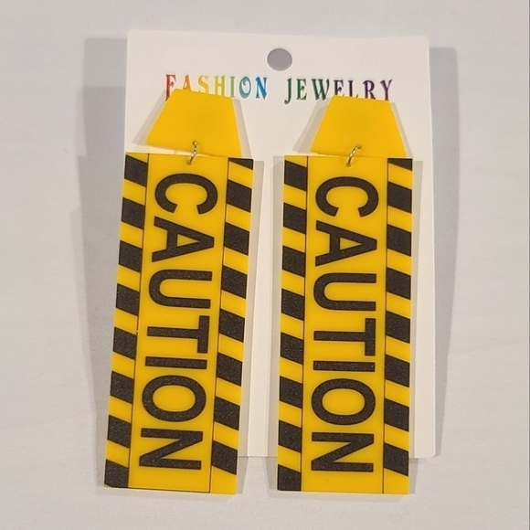 Caution Sign Dangle Post Novelty Earrings - Picture 8 of 8